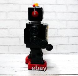 Vintage Metal House Tin TV Space Robot Battery operated Black Red WithBOX