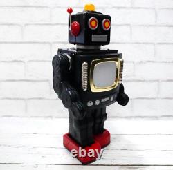 Vintage Metal House Tin TV Space Robot Battery operated Black Red WithBOX