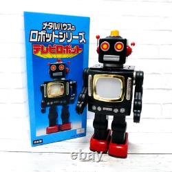 Vintage Metal House Tin TV Space Robot Battery operated Black Red WithBOX