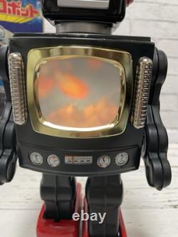 Vintage Metal House Tin TV Space Robot Battery operated Black Red WithBOX