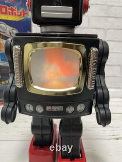 Vintage Metal House Tin TV Space Robot Battery operated Black Red WithBOX