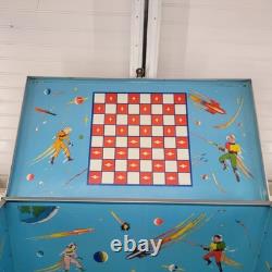 Vintage Mid-Century Spacemaster Tin Toy Chest, SF Space Interior, 1950s-60s