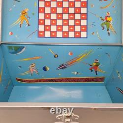 Vintage Mid-Century Spacemaster Tin Toy Chest, SF Space Interior, 1950s-60s