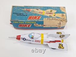 Vintage NIKE Tin Toy Rocket Masuya Japan Made Friction Powered with Box US Army