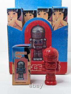 Vintage NOS Robot Space Top Display Plus 24 Individual Toys Made In Taiwan