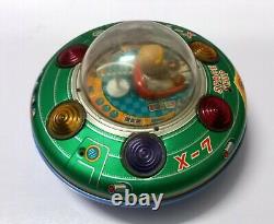 Vintage Old Battery Operate X 7 Space Ship Litho Tin Toy Flying Saucer Japan