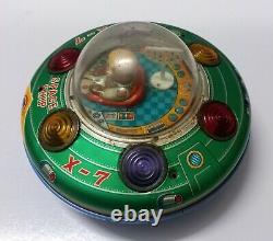 Vintage Old Battery Operate X 7 Space Ship Litho Tin Toy Flying Saucer Japan