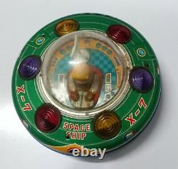 Vintage Old Battery Operate X 7 Space Ship Litho Tin Toy Flying Saucer Japan