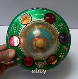 Vintage Old Battery Operate X 7 Space Ship Litho Tin Toy Flying Saucer Japan