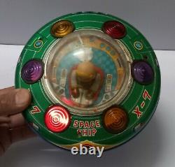 Vintage Old Battery Operate X 7 Space Ship Litho Tin Toy Flying Saucer Japan