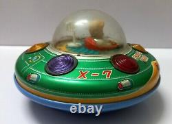 Vintage Old Battery Operate X 7 Space Ship Litho Tin Toy Flying Saucer Japan