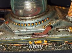 Vintage Old Battery-operated Tin Toy Looping Space Tank Daiya Japan 1950
