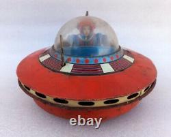 Vintage Old Collectible Battery Operate K O Mark Space Ship Llitho Tin Toy Japan