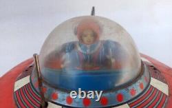 Vintage Old Collectible Battery Operate K O Mark Space Ship Llitho Tin Toy Japan