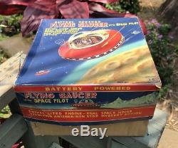 Vintage Old KO Flying Saucer With Space Pilot Battery Powered Toy UFO Airplane