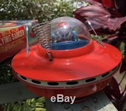Vintage Old KO Flying Saucer With Space Pilot Battery Powered Toy UFO Airplane
