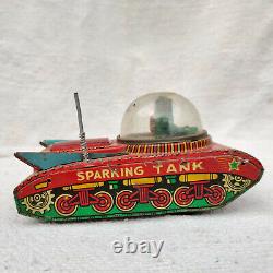 Vintage Old LTI Space Sparkling Tank Astronauts Sparkling Friction Tin Toy156