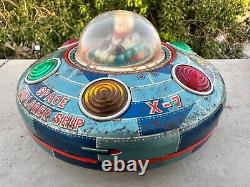 Vintage Old MT Trademark X-7 Space Explorer Ship Battery Litho Tin Toy Japan