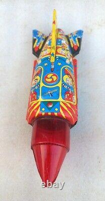 Vintage Old Rare Friction Power Fire Sparkling Space Rocket Litho Tin Toy Japan