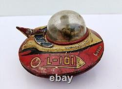 Vintage Old Rare Wind Up Fire Sparkling L 101 Space Ship Litho Tin Toy Japan