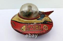 Vintage Old Rare Wind Up Fire Sparkling L 101 Space Ship Litho Tin Toy Japan