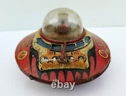 Vintage Old Rare Wind Up Fire Sparkling L 101 Space Ship Litho Tin Toy Japan