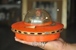 Vintage Orange Round/Disc Shape Space Ship Battery Litho Tin Toy, Japan