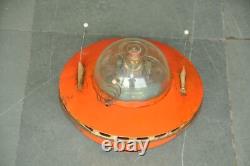 Vintage Orange Round/Disc Shape Space Ship Battery Litho Tin Toy, Japan