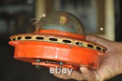 Vintage Orange Round/Disc Shape Space Ship Battery Litho Tin Toy, Japan