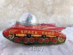 Vintage Rare Friction Power Fire Sparkling VTI Space Tank Litho Tin Toy Japan