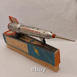 Vintage Rare Hungary 1st Edition 1965 Space Rocket Litho Cosmos Tin Toy + Box