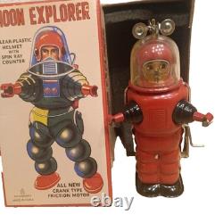 Vintage Rare Tin Robot Toy Space Trooper & Moon Explorer Set of 2, Good Used