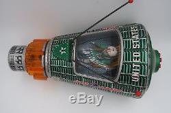 Vintage S-H Horikawa NASA Space Capsule Green Tin Battery Toy With Box