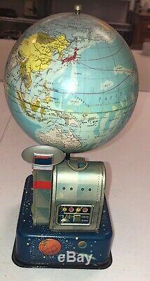 Vintage S. H Japan Space Age Globe With Blower Planets Spaceships Tin Battery Op