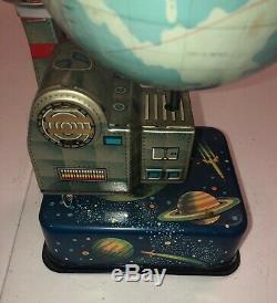 Vintage S. H Japan Space Age Globe With Blower Planets Spaceships Tin Battery Op