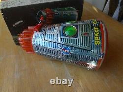 Vintage S H New Space Capsule Japan Litho Battery Operated Tin Toy WithBOX