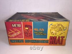 Vintage SPACE RECONNAISSANCE BOAT Ship 12 Tin B/O Toy MIB Made in China ME 769
