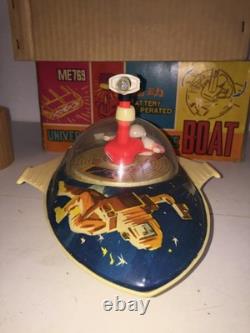 Vintage SPACE RECONNAISSANCE BOAT Ship 12 Tin B/O Toy MIB Made in China ME 769