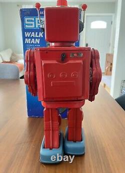 Vintage SPACE WALK MAN Robot 12 Tin Toy Figure RARE RED With Box