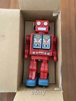 Vintage SPACE WALK MAN Robot 12 Tin Toy Figure RARE RED With Box