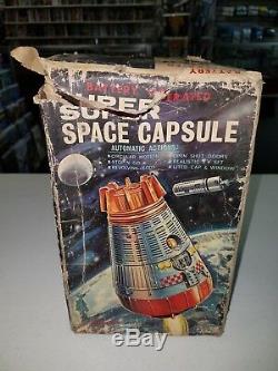 Vintage SUPER SPACE CAPSULE Horikawa Battery Operated Tin Toy withBOX WORKS