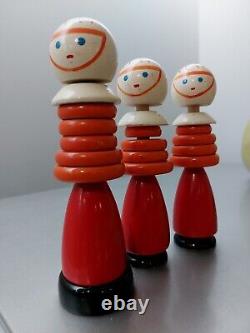 Vintage Set Of USSR Space Age Wooden Dolls Spacemen Pyramids Toys