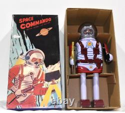 Vintage Space Commando Robot Tin Toy Wind Up in Original Box Working with Key