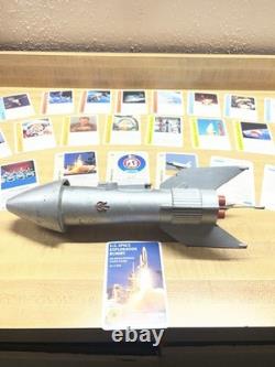 Vintage Space Rocket Metal Coin Bank + U. S. Space Exploration Rummy Game