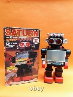 Vintage Space Saturn The 13 Walking Big Tv Robot Light Eyes Missiles