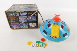 Vintage Space Ship Battery Operated 6 Shooting Discs Interior Lights Sound