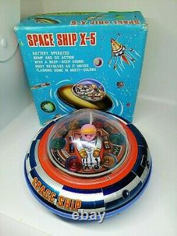 Vintage Space Ship X-5 Tin Toy Battery Operated Original Box. WORKING. Rare