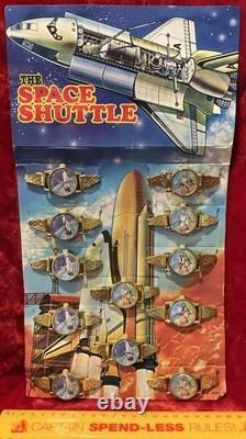 Vintage Space Shuttle Tin Toy Wristwatch 100% Complete Store Display Japan Exc