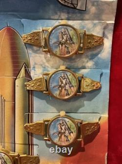 Vintage Space Shuttle Tin Toy Wristwatch 100% Complete Store Display Japan Exc