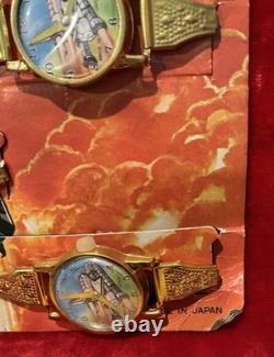 Vintage Space Shuttle Tin Toy Wristwatch 100% Complete Store Display Japan Exc